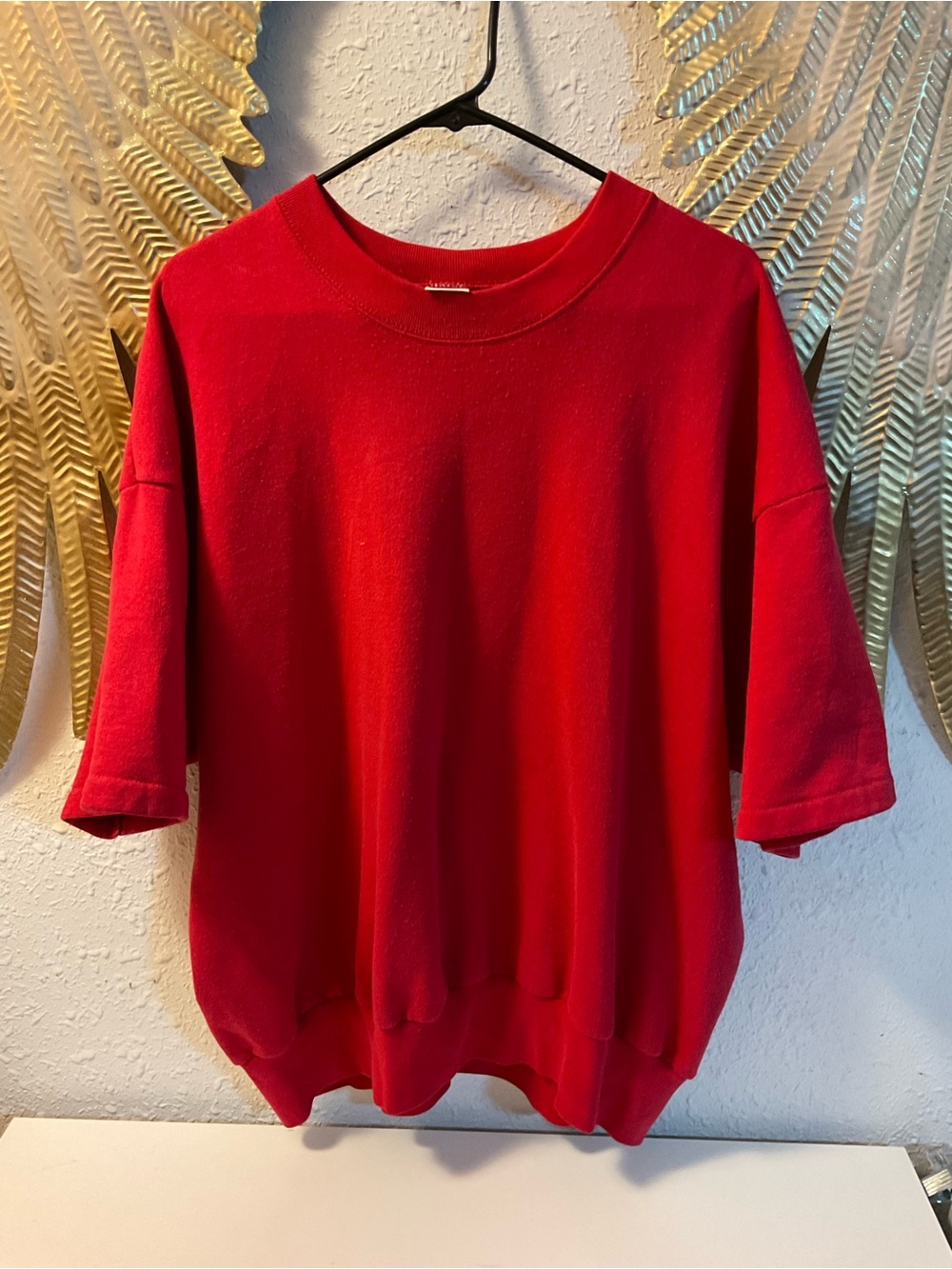 Vintage Fruit Of The Loom Sweatshirt Men XXL Red Crewneck Fleece Short Sleeve